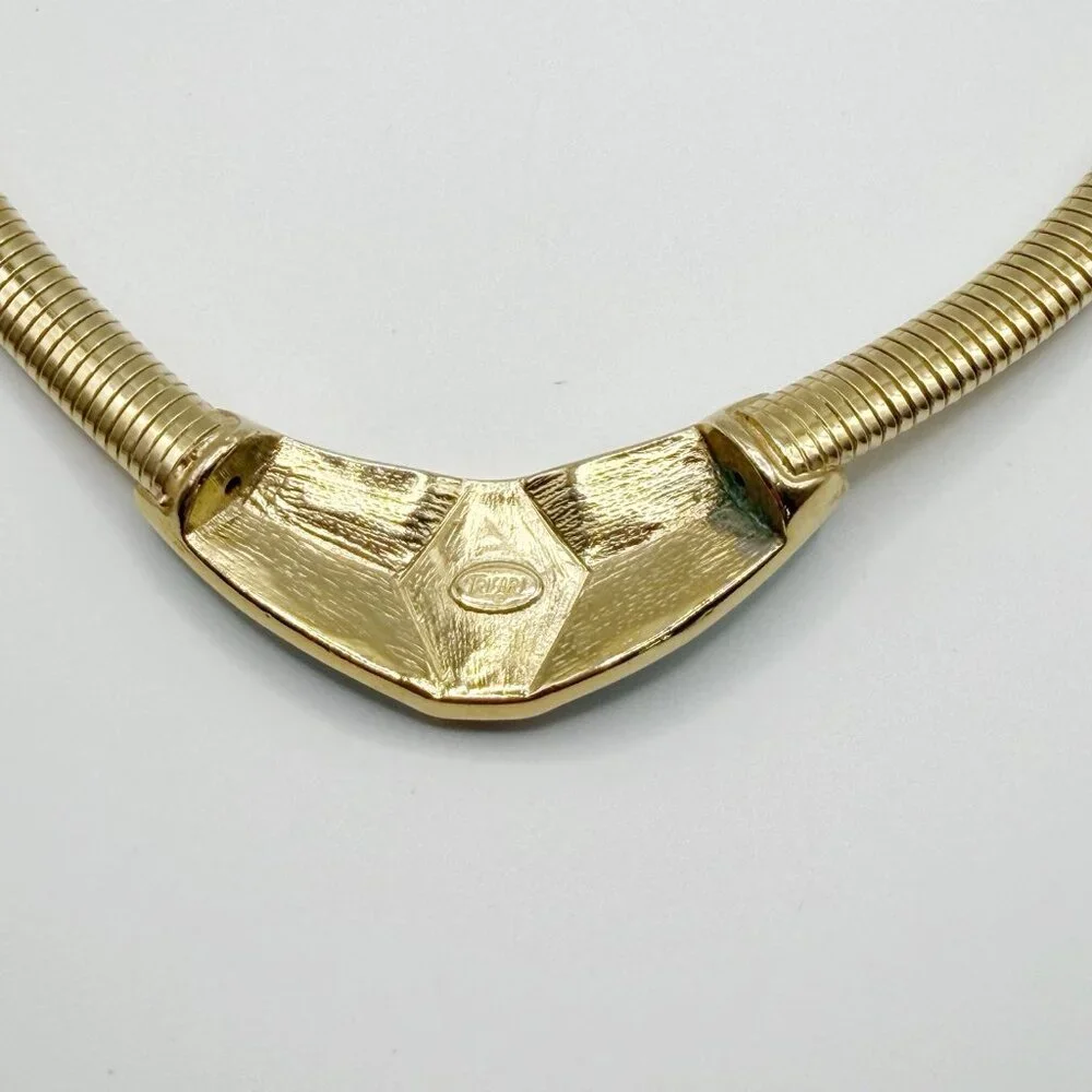 Vintage Trifari‎ Aqua Enamel Collar Necklace 1980s Goldtone